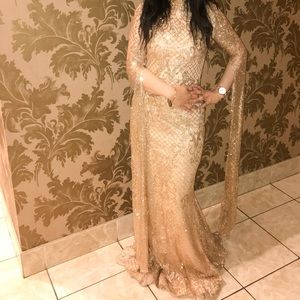 Elegant Modest Maxi gold gown for prom or wedding